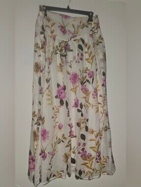 White Maxi Skirt with Pink & Gold Floral Pattern, Size XL